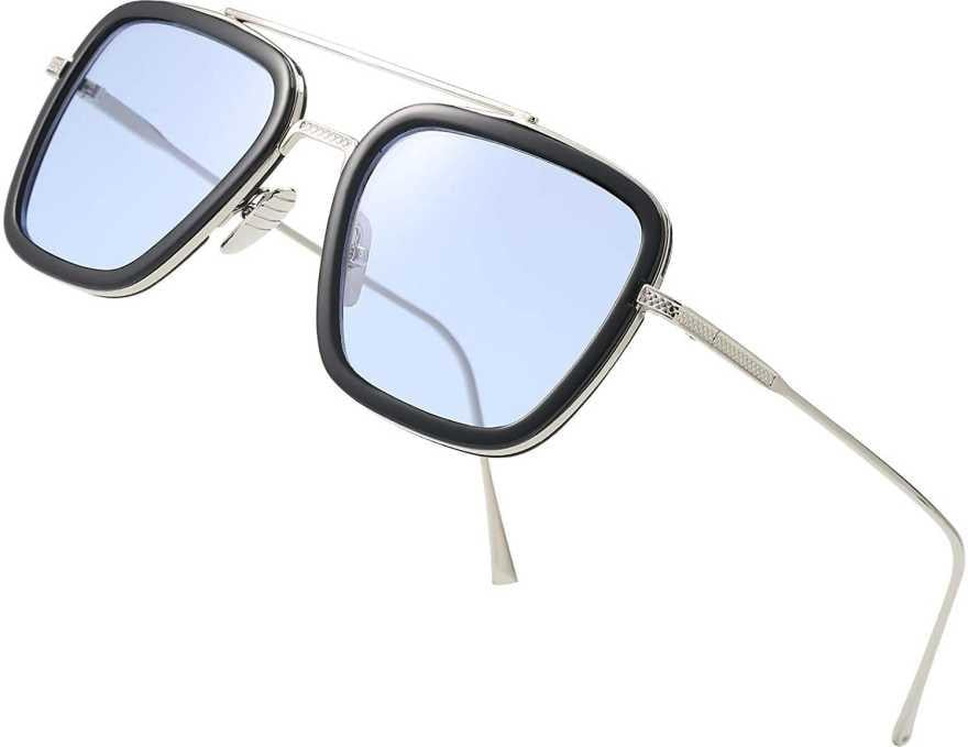 Unisex Blue Silver Retro Square Sunglass c5fu54-ny