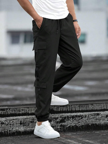Men's Solid Cargo Pant Black c5fu54-ny