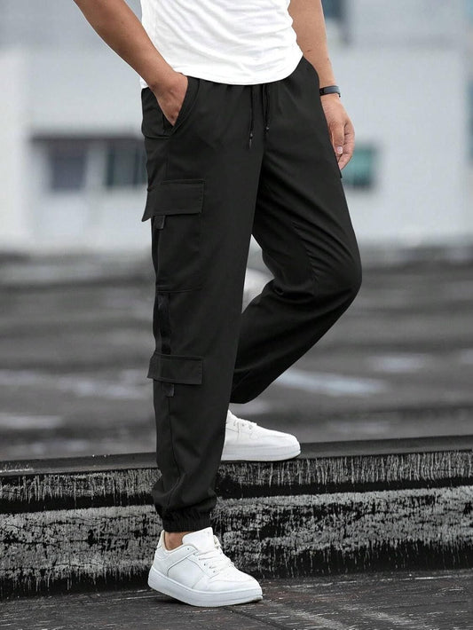 Men's Solid Cargo Pant Black c5fu54-ny