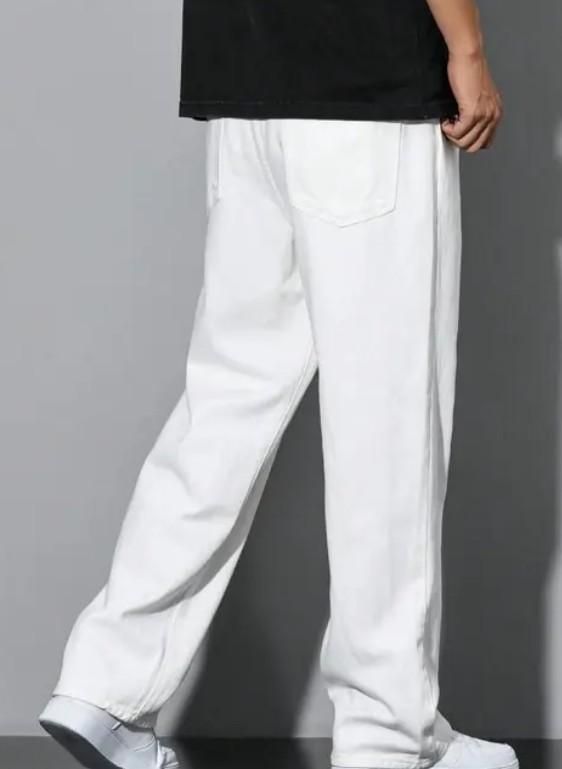 Men's Loose Fit Mid Rise White Jeans c5fu54-ny