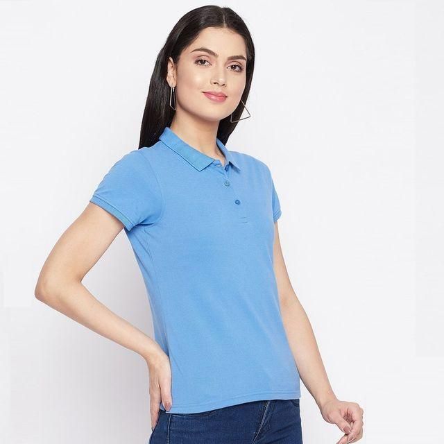 Ketex Sky Blue Cotton Blend Polo Neck Tshirt c5fu54-ny