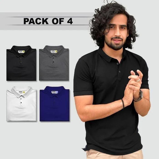 Poly Matte Solid Half Sleeves Mens Polo T-Shirt Pack Of 4 c5fu54-ny