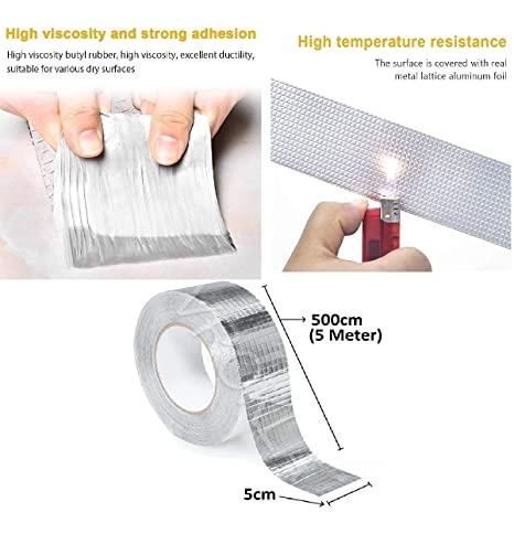 Leakage Repair Waterproof Tape for Pipe Roof Water Leakage Solution Aluminum Foil Adhesive Tape Sealing Butyl Rubber Tape for Surface Crack, Pipe Rupture (5cmx5m) c5fu54-ny