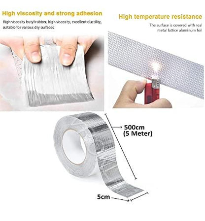 Leakage Repair Waterproof Tape for Pipe Roof Water Leakage Solution Aluminum Foil Adhesive Tape Sealing Butyl Rubber Tape for Surface Crack, Pipe Rupture (5cmx5m) c5fu54-ny