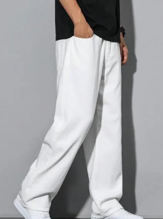 Men's Loose Fit Mid Rise White Jeans c5fu54-ny